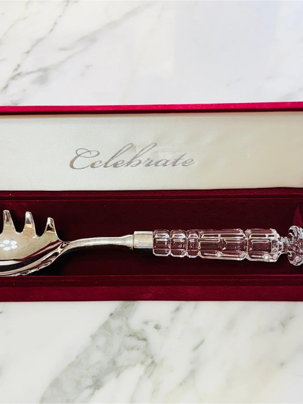 Vintage NIB Crystal Handle Spaghetti Server – Silver Plated